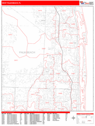 West Palm Beach Wall Map Zip Code Red Line Style 2024